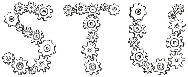 Alfabeto vectorial de letras de caricatura de engranajes giratorios — Archivo Imágenes Vectoriales