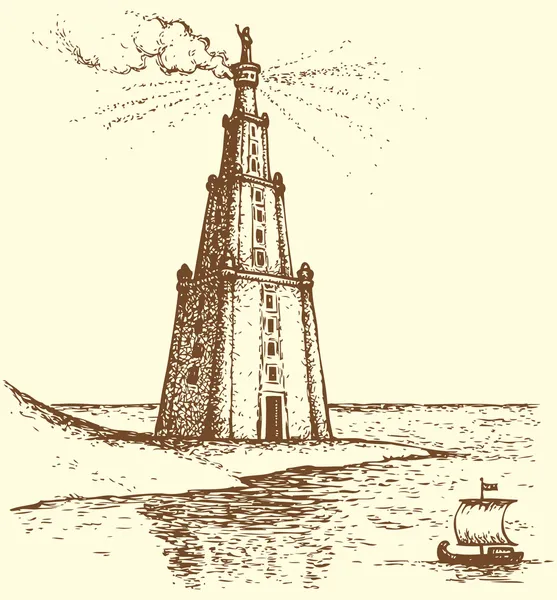 Série "Sept Merveilles de l'Ancien Monde". Phare d'Alexa — Image vectorielle