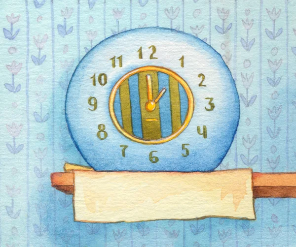 Série d'aquarelles. Horloge murale avec bannière pour texte — Photo