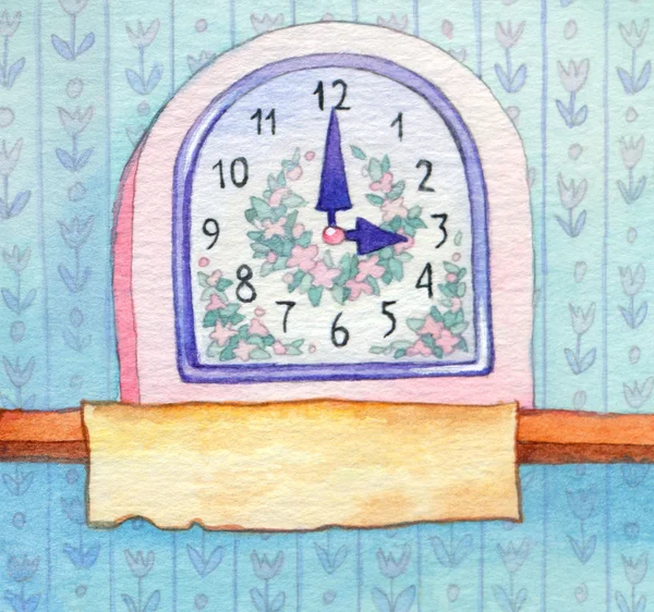 수채화의 시리즈입니다. 텍스트 배너를 가진 벽 시계 — 스톡 사진