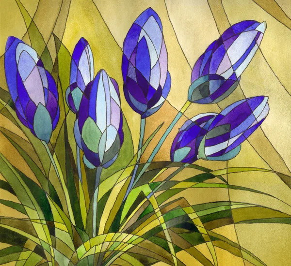 Decorative painting. Abstract blue flowers — Stock Photo, Image