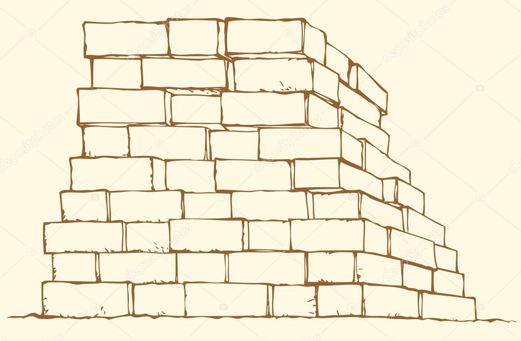 Vector monochrome drawing. Stack of bricks