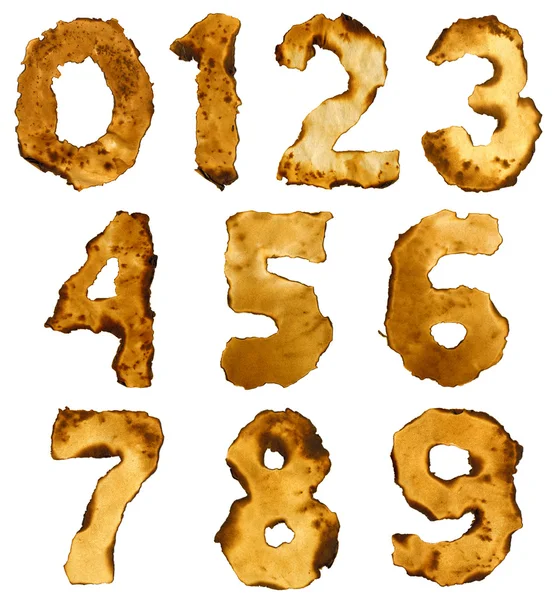 Burnt paper numbers isolated on white background — Stock Photo, Image
