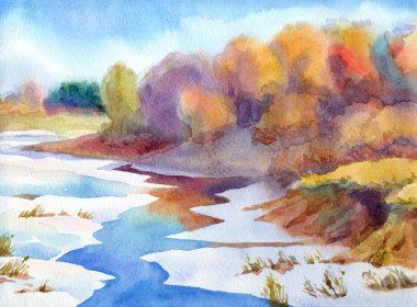 suluboya manzara. river Valley yakınındaki ormanda tezcan