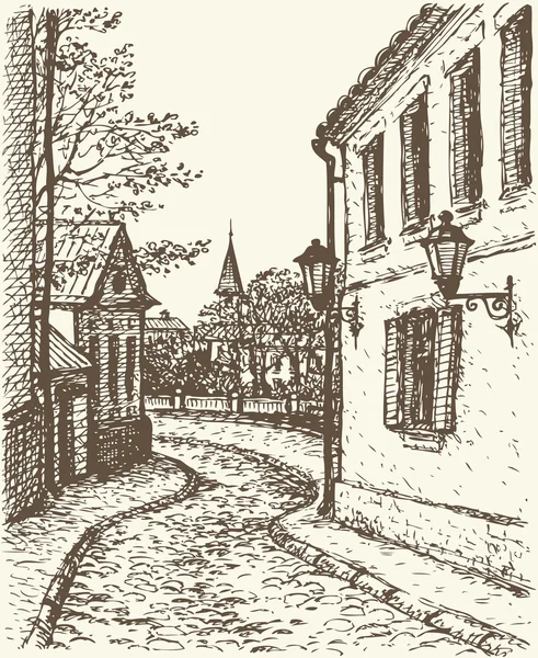Vector cityscape. Narrow street of old town — Stock Vector