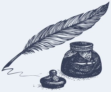 vektör çizim antik kalem ve InkWell freehand