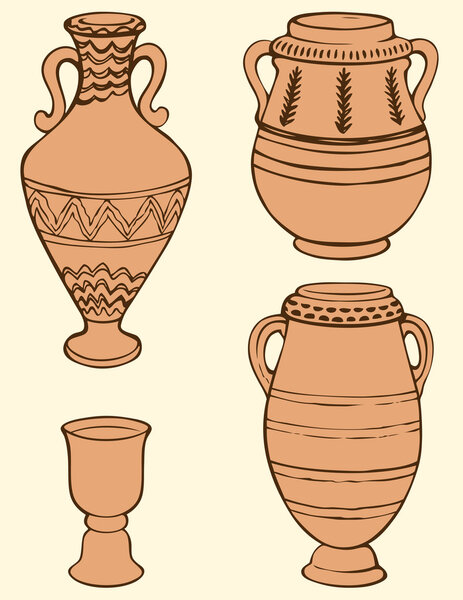 Vector picture of ancient vases with geometric ornament