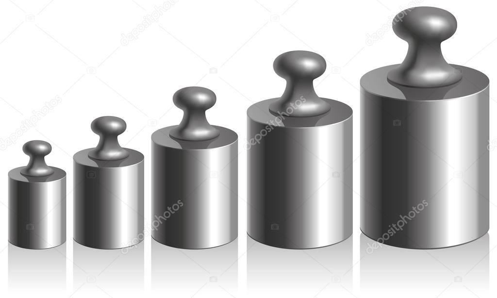 Vector calibration iron weights on a white background