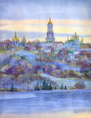 suluboya cityscape. sarp Nehri'nin üzerinde manastır