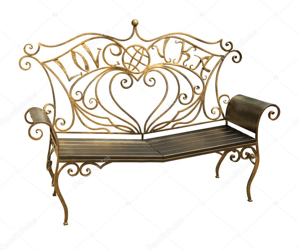 Forged park bench with ornate pattern isolated on white backgrou
