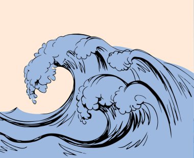 Islı spume kıvırcık esinti gale saf sıvı hareket sahnesi. Anahat siyah kalem mürekkep el çizilmiş işaret simgesi simge tasarım kabataslak sanat doodle retro oyma tarzı. Işık gökyüzü kartındaki metin için uzayda manzara görünümü