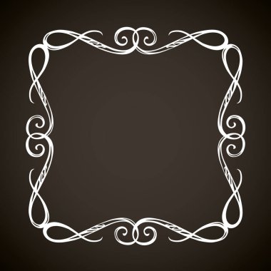 Eski sevimli romantik kitap kurdelesi kıvrımlı fiyonk etiketi siyah tahta arka planda izole edilmiş. Serbest beyaz tebeşirle çizilmiş kıvırcık logo sanatsal kıvrımlı karalama stili.