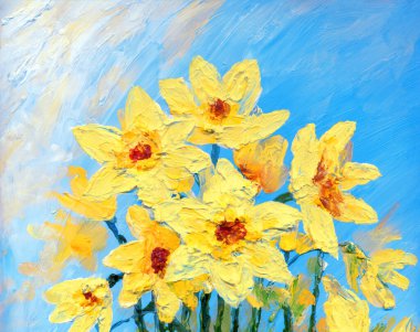 Parlak modern gouache boya pastel eskiz desen görünümü. Canlı el çizimi akrilik botanik tomurcuk sapı bitki posası retro yaratıcı kağıt kanva fırça tebrik kartı tarzı. Turuncu renkli gri gökyüzü sahnesi