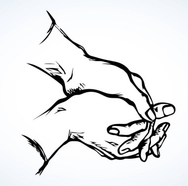 Yakın çekim günahı Hope 'a iki kat kız kolu için yalvar. Çizgi siyah çizili eski kutsal aziz erkek sevgili palmiyesi Tanrı 'ya şükürler olsun bakım alkışı konsepti logo simgesi retro kilise karikatür tarzı
