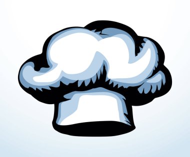 Kapalı, eski Fransız mutfağının kaputu. Siyah mürekkep kalemle çizilmiş başlık tasarımı retro sanat karalama çizgisi siluet baskı stili. Görünüm ışık kağıdının metin arkaplanını kapat