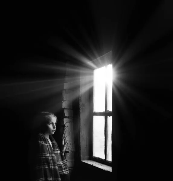 Χαριτωμένο Φως Έφερε Ανησυχία Αρκετά Άπορος Waif Ανθρώπινο Μάτι Πρόσωπο — Φωτογραφία Αρχείου
