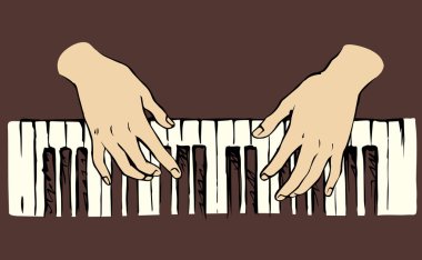 İki bayanın avuç içi karanlık arka plana bastırıyor. Çizgili kadın logosu. Siyah mürekkep, modern sanatsal karikatür tarzında yaratıcı iş kavramını kağıda yazı için çizmiş. Üst görünümü kapat