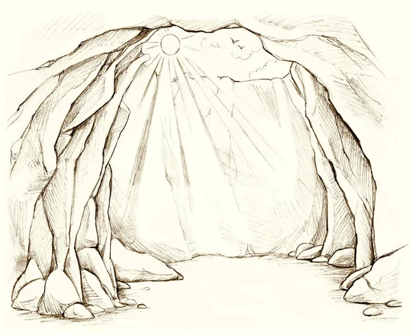 Линия Руки Нарисовал Старые Глубокие Грязные Земли Скалистой Почвы Ден — стоковое фото