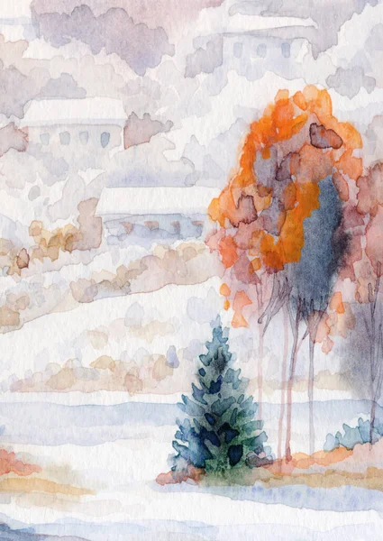 손으로 페인트 안개낀 라이트 화이트 페이퍼 스타일 색깔의 가문비나무 얼음이 — 스톡 사진