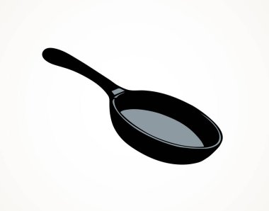 Beyaz arka planda izole edilmiş ahşap çubuklu eski boş demir kızartma makinesi. El yazısı çizimi el yazısı çizimi resim çizimi, resim retro doodle oymalı kağıt üzerine yazı için kalem. Yakından bak