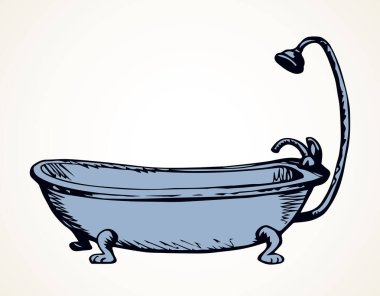 Açık duvardaki büyük yıkamak kase. FreeHand anahat siyah mürekkep el çizilmiş logo piktogram amblem tasarım kağıt metin alanı üzerinde yaşlı sanat karalama kazınmış baskı tarzı kalem çizilebilir. Çekim tarafı görünümü