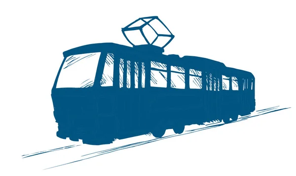 Arka Planda Klasik Antika Tramvay Hattı Anahat Siyah Mürekkep Çizilmiş — Stok Vektör