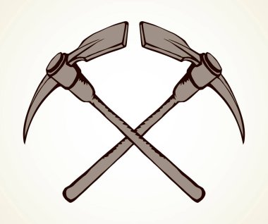 Eski işçi Kylo Axe Hoe beyaz maden cevheri metin uzayına kurulmuş eski bir tamir hattı. Anahat siyah mürekkep çizen kazıcı sanat eseri antika karikatür tarzında el işi çukur web logosu inşa ediyor. Demir şaft nesnesini kapat