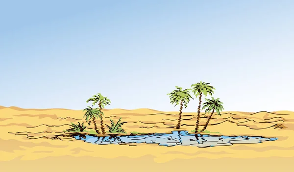 Arabia Lato Miejsce Podróży Panorama Sceny Jasnożółty Kolor Ręcznie Rysowane — Wektor stockowy
