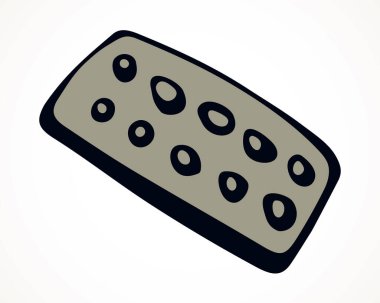 Yeni yuvarlak plastik yiyecek RX. Beyaz metin alanı arkaplanı. Ana hatları siyah el çizilmiş düz tıbbi zehir obje amblem tasarımı. Sanat etiketi karalama karikatür çizim siluet tarzı