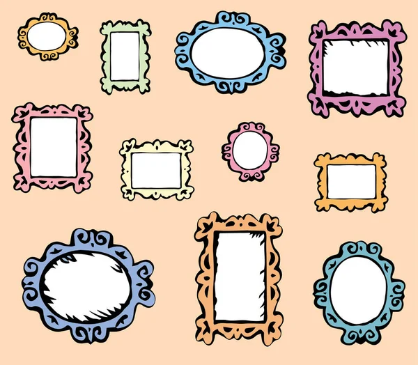 Kırsal kare kart seti. Siyah mürekkep boyalı kalem el çizimi oval rokoko deko sanatçısı bayrak logosu işareti pictogram hatlı çizgi roman tarzı. Kapalı görünüm beyaz ambalaj kağıdı