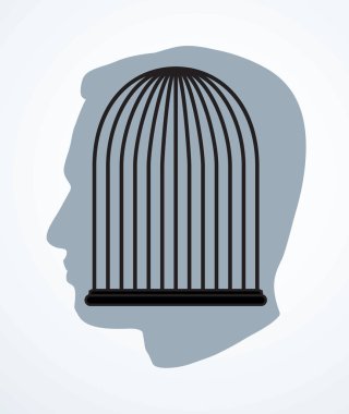 Siyah, boş, üzgün, stres bozukluğu fobisi logo ikon çizgisi çizim çizgisi içindeki bağımlı erkek çalışan profiline bağlıdır. Kapalı, yaşlı kadın, hasta, köle mağduru, işi gücü adalet.