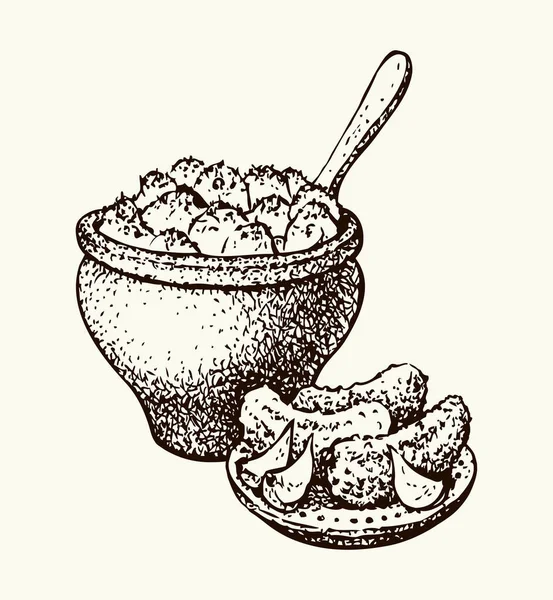Antique Arôme Chaleur Rurale Culture Maison Vieux Pot Cuisson Tasse — Image vectorielle