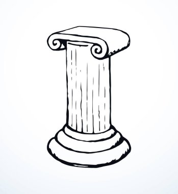 Yaş Doric süslemesi, Roma mermeri seyahat tapınağı dekoru, pilon bloğu oyma, temel podyum ışık duvarı görüntüsü, metin alanı arkaplanı. Siyah mürekkep kalem el çizimi logo konsepti karalama sanatçısı tarzı