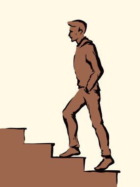 Çizgi siyah beyaz el çizilmiş adam vücut sporu logosu modern karalama eskiz çizimi fikri. Kapalı görüşlü kız işçi uygun bacak ofis işi kar düzeyi büyüme planı hedefi yukarı doğru yol yolu hareket 