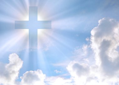 Aziz kurtarıcı ayağa kalk, yüksek özverili ruh, hayatı sev, alacakaranlık, mutlu neşe, neşe, dua günü sahne görüntüsü. Parlak yükseliş duası parlak beyaz ışığı affet eski yumuşak pofuduk bulanık simge işareti kutsal mavi hava metin uzayı