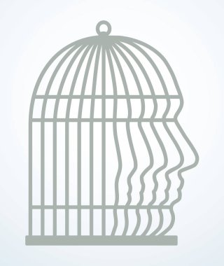 Siyah, boş, üzgün, stres bozukluğu fobisi logo ikon çizgisi çizim çizgisi içindeki bağımlı erkek çalışan profiline bağlıdır. Kapalı, yaşlı kadın, hasta, köle mağduru, işi gücü adalet.