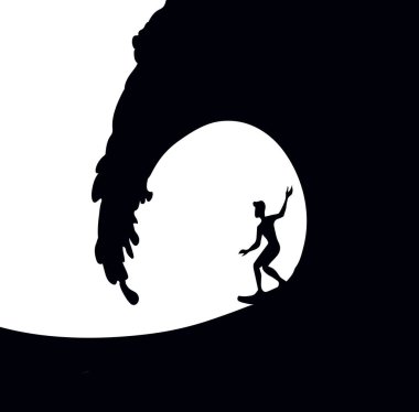 Modern girdap berrak deniz gelgit köpüğü akış manzaralı beyaz gökyüzü metin uzayı. Klasik taslak siyah el çizilmiş eğlenceli güçlü adam çarpışma sahnesi logo konsepti geçmişe dönük sanat çizgisi tasarımı