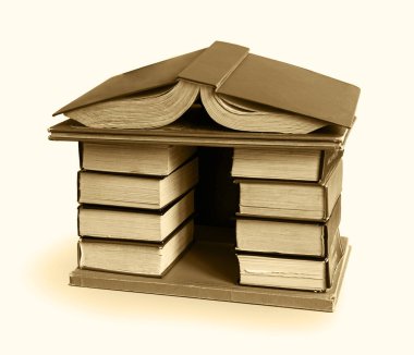 Üst görünümü kapat. Eski üniversite ders ders yığını. Retro veri sınıfı sanat stili inşa edilmiş. Hardcover din edebiyat kitabı yazar tapınak kulesi şehir simgesi tasarım kağıdı