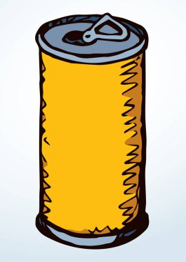 Yakın plan lezzetli evcil hayvan sosu kavanozu yiyor, banka tenekesi. Kutu kabı kapağı kapalı nesne beyaz mağaza etiketli metin alanı. Siyah el, serin çelik kola barının logosu piktogram amblem tasarımı sanat karalama retro tarzı