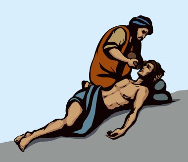 Antik Doğu Arap azizi insan rahatlaması yol boyunca beyaz gökyüzü. Çizgi siyah el, yetişkin hasta bir şekilde çizilmiş sosyal fakir, hastalıklı bir ikon resmi. Kutsal İncil 'in efendisi Yüce İsa' nın İncil vektörü sanat eskizi