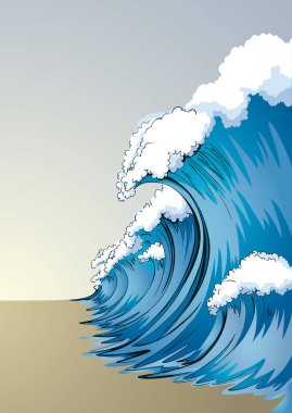 Yaz eğrisi girdap mavisi akış elementi manzarası. Açık gri gökyüzü metin arkaplanı. Parlak teal cyan renk el çizilmiş eski ölüm kazası sahne amblemi amblemi yok et işaret retro çizgi roman tarzı tasarım