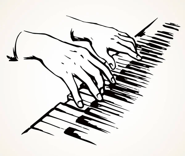 Esquema Señora Brazo Prensa Pianoforte Espacio Texto Forte Luz Fondo — Vector de stock