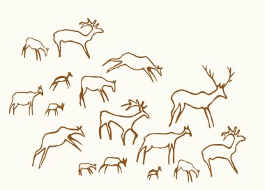 Yakından bakınca, kırmızı Afrika kabilesi beyaz arka planda keçi figürü çiziyor. Çizgi koyu siyah mürekkep boyalı el grunge düz bizon boğa şekilli logo tasarımı. Geçmişe dönük duvar resmi yazdırma biçimi