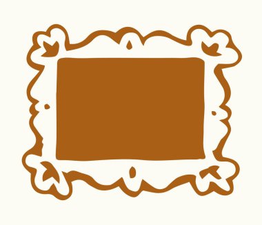 Eski, rustik, yeniden canlandırılmış, boş kare kart. Rokoko deco sanatçısı boş amblem çizilmiş siyah mürekkep boyalı el. Çizgi roman dikdörtgen şeklinde. Kapanış görünümü beyaz duvar metin alanı arkaplanı