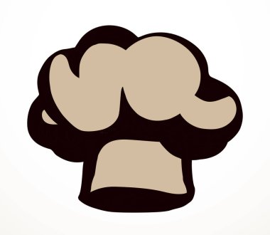 Kapalı, eski Fransız mutfağının kaputu. Siyah mürekkep kalemle çizilmiş başlık tasarımı retro sanat karalama çizgisi siluet baskı stili. Görünüm ışık kağıdının metin arkaplanını kapat