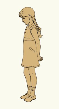 Ana hatları çizilmiş bir mutlu ponpon kız bacak Vogue üzgün suç logosu tasarımı komik çocuksu sanat çizgi film baskı tarzı. Kapalı görünüm kağıt eğlenceli bebek bezi çalışma alanı