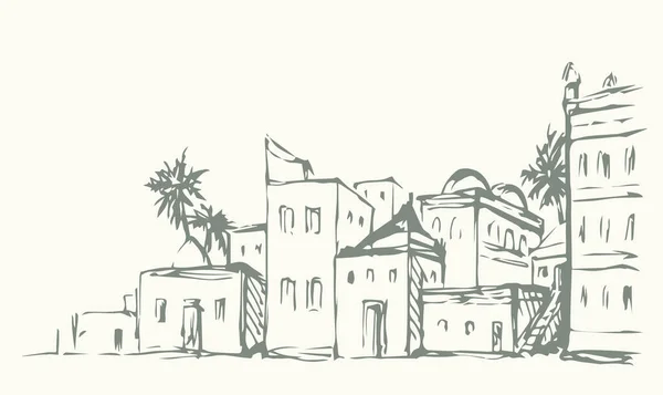 Старовинний Вік Єгипетського Каїр Орієнтований Пустеля Біблійні Стіни Пальми Оазису — стоковий вектор