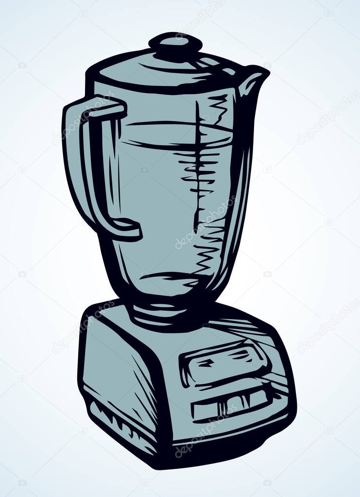 Big line metal milkshake crush spin jar supplies on light white text space. Freehand outline black ink hand drawn plastic shaker logo pictogram design in modern art doodle cartoon style. Close up view