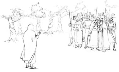 Kutsal Tanrı, erkek, insan, Yahudi, Tanrı inancı ödünç verdi. Karanlık gece, ölüm tuzağı sahnesini çeker. El yapımı İsrail zırh ordusu günahkar kalabalık şefi gel ve öldür Kurtarıcı Mahkeme Günah eskizini çiz Yahudi İncil sanatı