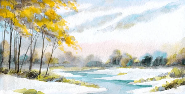 Bright Hand Drawn Aquarelle Paint Sketch New Year Xmas Weather —  Fotos de Stock